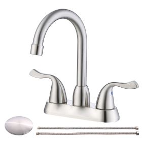 2-Handle Bathroom Sink Faucet with Plastic Pop-up Drain and Lead-Free cUPC Supply Lines RV Bathroom Faucet 3 Holes Brushed Nickel
