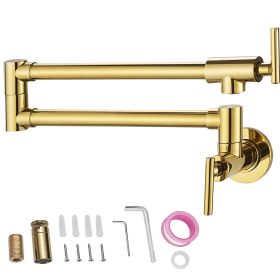 VEVOR Pot Filler Faucet, Solid Brass Commercial Wall Mount Kitchen Stove Faucet with Gold Finish
