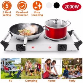 Hot Plate, 2000W Hot Plate,Portable Electric Stove Countertop Double Burners W/5 Level Temperature Control & Stay Cool Handles