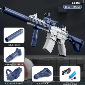 M416 Electric Water Gun - Powerful Water Soaker With External Water Bottle Connection - Up To 20 FT Long Range Automatic Toy For Kids & Adults - (Color: Blue)