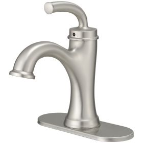 Single Handle Bathroom Faucet For One Hole with 3 Holes Deck Plate and Metal Drain In Matte Black (Color: Brushed Nickel)