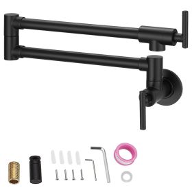 VEVOR Pot Filler Faucet, Solid Brass Commercial Wall Mount Kitchen Stove Faucet with Matte Black Finish (Color: Black, size: 24.4 inches)