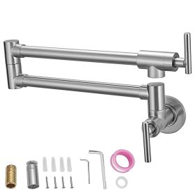 VEVOR Pot Filler Faucet, Solid Brass Commercial Wall Mount Kitchen Stove Faucet with Matte Black Finish (Color: Brushed Nickel Color, size: 24.4 inches)