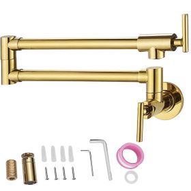 VEVOR Pot Filler Faucet, Solid Brass Commercial Wall Mount Kitchen Stove Faucet with Gold Brushed Finish (Color: Golden, size: 26.4 inches)