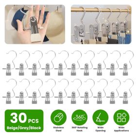 30 Pack Hanging Clips for Closet Multifunctional Clothes Pins Heavy Duty Space-saving Laundry Hooks for Boots Jeans Hats Towels Socks Pants Handb (Color: Grey)