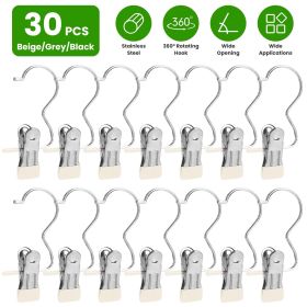 30 Pack Hanging Clips for Closet Multifunctional Clothes Pins Heavy Duty Space-saving Laundry Hooks for Boots Jeans Hats Towels Socks Pants Handb (Color: Beige)