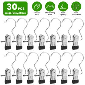 30 Pack Hanging Clips for Closet Multifunctional Clothes Pins Heavy Duty Space-saving Laundry Hooks for Boots Jeans Hats Towels Socks Pants Handb (Color: Black)