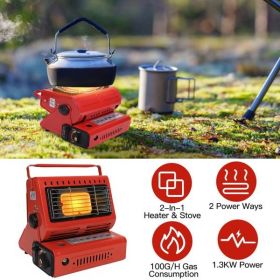 2 in 1 Portable Butane Burner Heater Outdoor Butane Gas Heater Warmer Heating Cooking Stove Cooker for Camping Fishing RV Travel (Color: as picture)