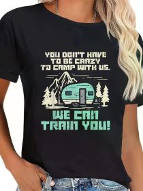 Crazy Camp With Us Funny Camping Van RV Camper Men Women T-Shirt Casual Short Sleeve Shirt (Color: Black, size: XL)