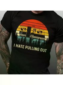 Funny RV Camping Print, Classic Cotton T-Shirt, Sports Round Neck Short Sleeves, Soft Men'S Casual Wear, Breathable And Comfortable Tops (Color: Black, size: M)