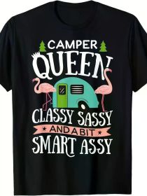 Camper Queen Classy Sassy Smart Funny Women Girls Camping RV T-Shirt 220g (Color: Black, size: XXXL)