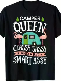 Funny Smart Classy Sassy Camping RV T-Shirt - 220g Camper Queen - Women Girls (Color: Black, size: L)